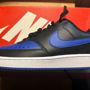 NIB Nike Court Vision Lo Men's Sneakers Black, Game Royal Blue Size 7.5